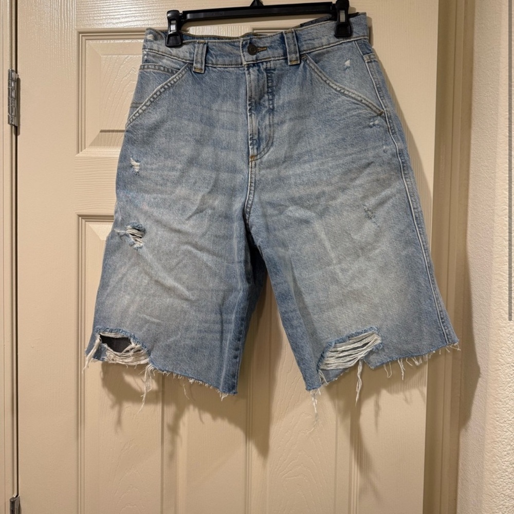 Zara Light Blue Distressed Jean Shorts Raw Hem Size 4
